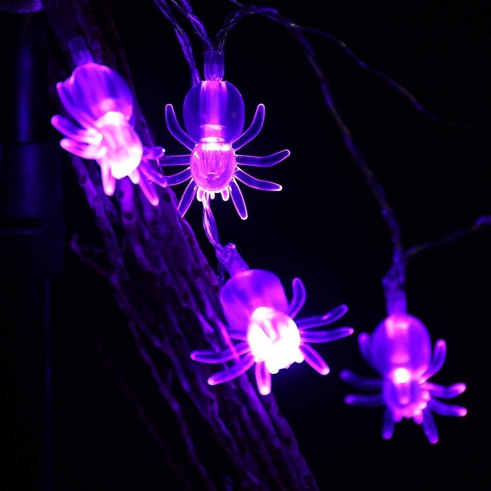 Toodour Luces de araña para decoración de Halloween, impermeables, 15.25 pies, 30 luces LED alimentadas por pilas para decoración de Halloween