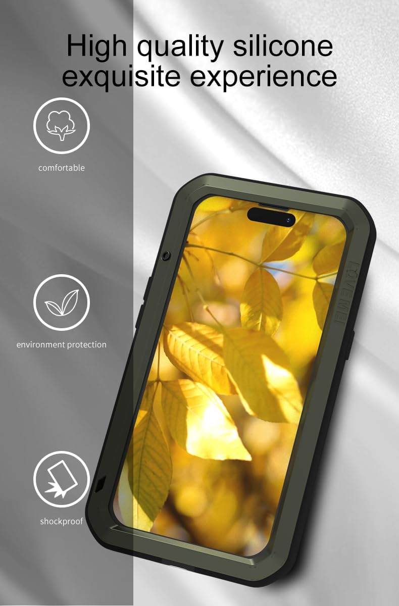 LOVE MEI Funda para iPhone 15, deportes al aire libre, resistente al agua, militar, resistente, a prueba de golpes, polvo y suciedad, aluminio