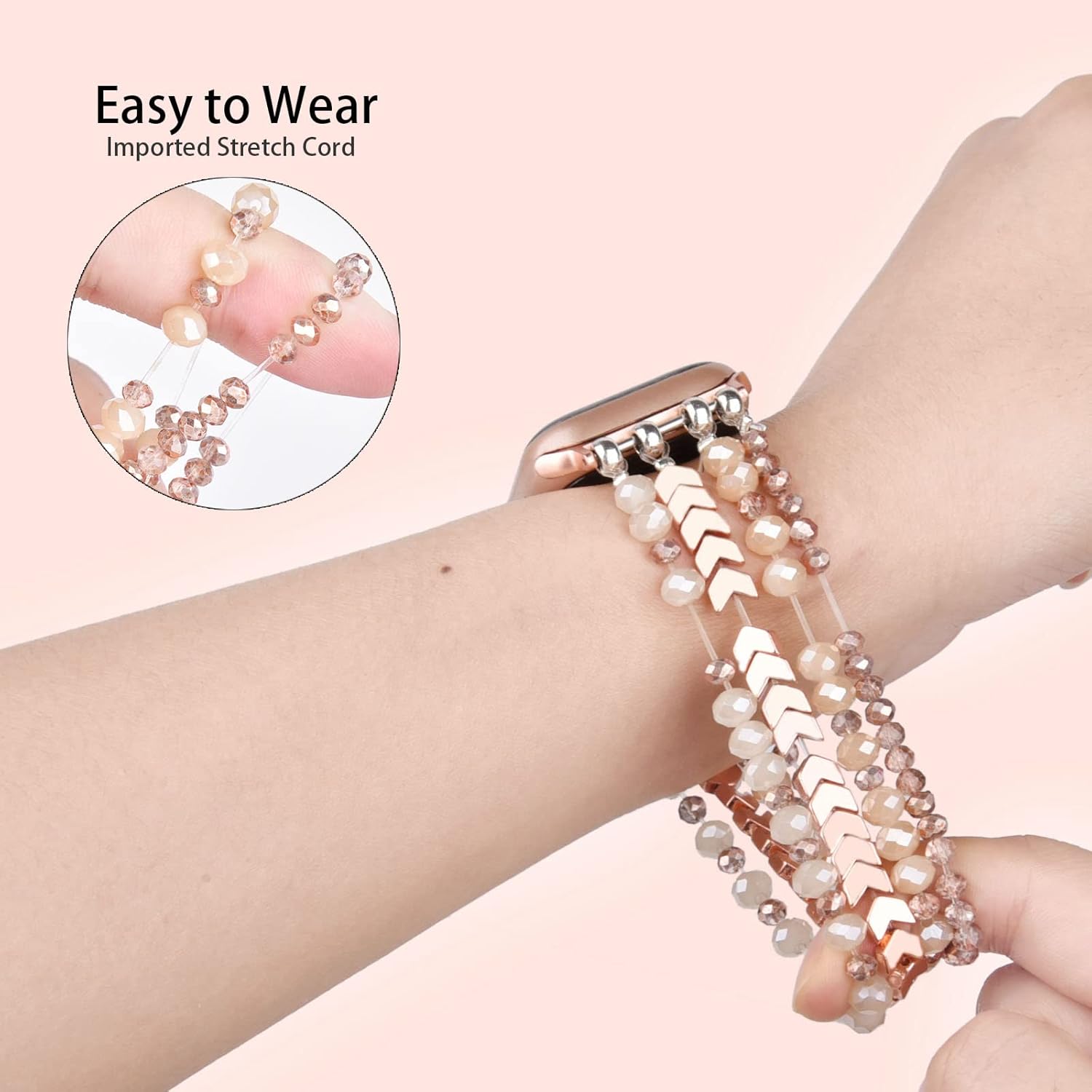 V-MORO Beaded Bracelet Compatible with 41mm40mm38mm,45mm44mm42mm49mm(ultra) Women Apple Watch Bands Handmade Fashion Cute Elastic Stretch Strap for