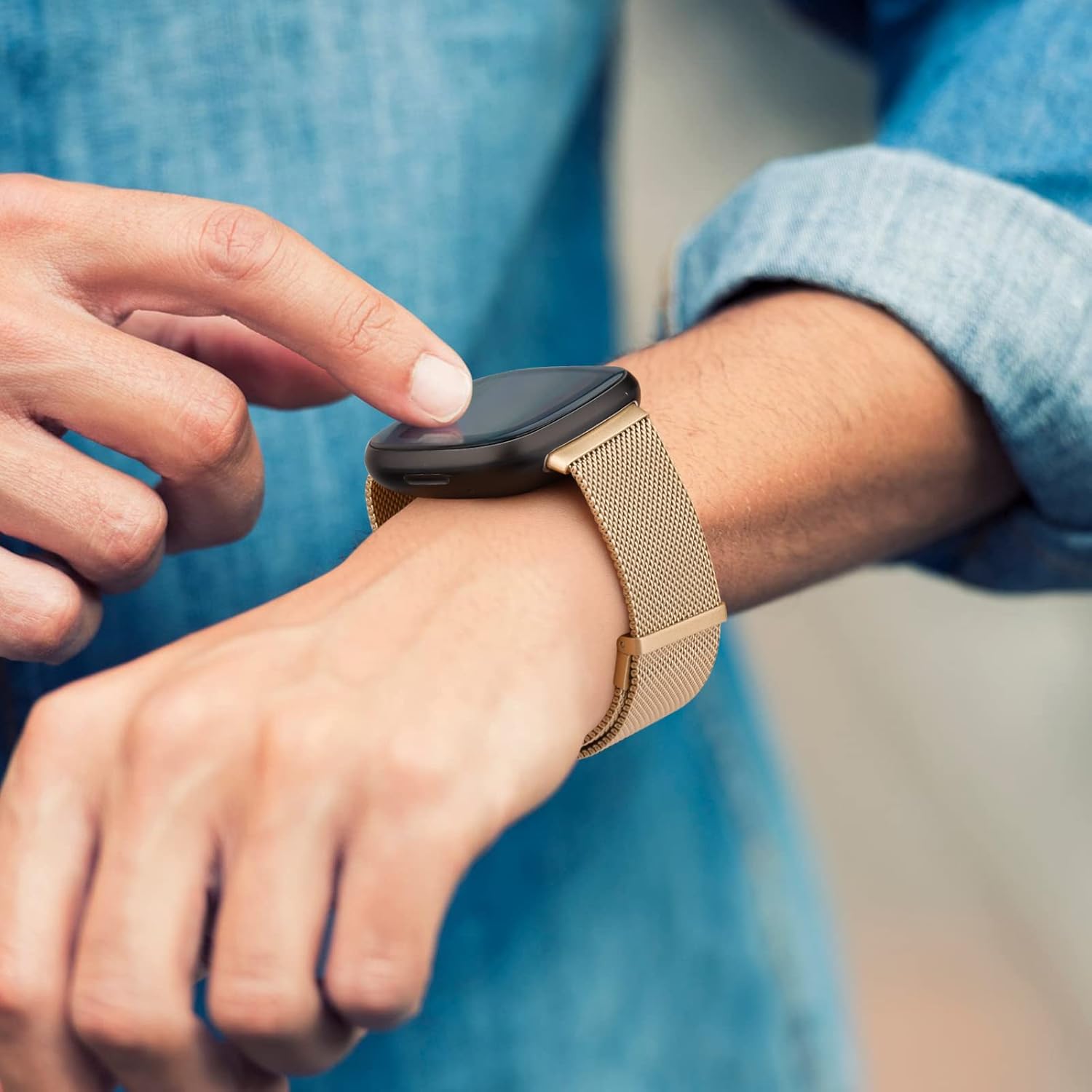 Vanjua Correa de metal para Fitbit Sense BandsFitbit Versa 3 bandas mujeres hombres, malla de acero inoxidable magnética correa de repuesto para