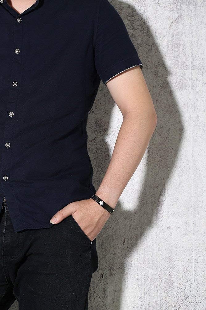 XUANPAI Pulseras de alerta médica para hombres y mujeres con grabado gratuito ajustable de acero inoxidable para emergencias médicas de