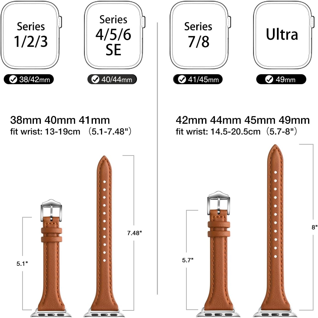 WFEAGL – Correa de cuero flor para reloj, delgada y fina, compatible con Apple Watch Band de 38mm, 40mm, 41mm, 42mm, 44mm, 45mm, 49mm, repuesto para