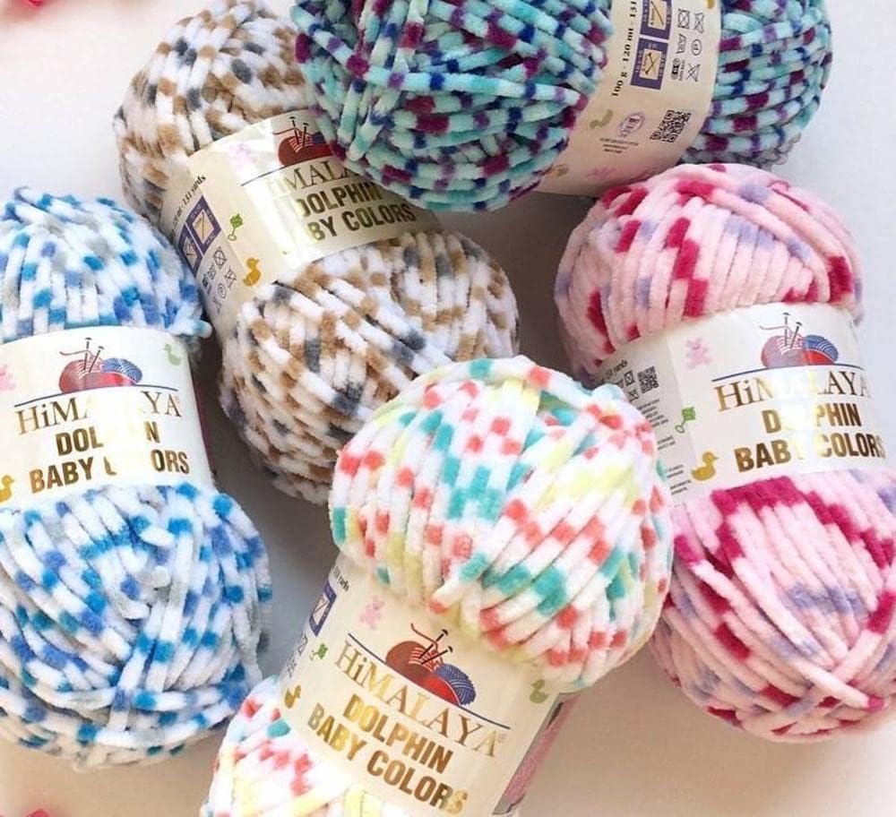 Paquete de 2 madejas Himalaya Dolphin Baby Colors, cada madeja de 3.53 oz3,5 onzas, 120 mt 132 yardas, hilo súper voluminoso, hilo para manta, hilo