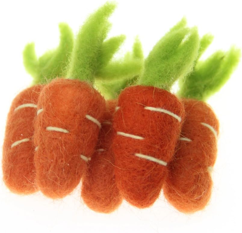 Zanahorias de fieltro de lana hechas a mano, adornos de Pascua, decoración del hogar para colgar (3.5 in, zanahoria)