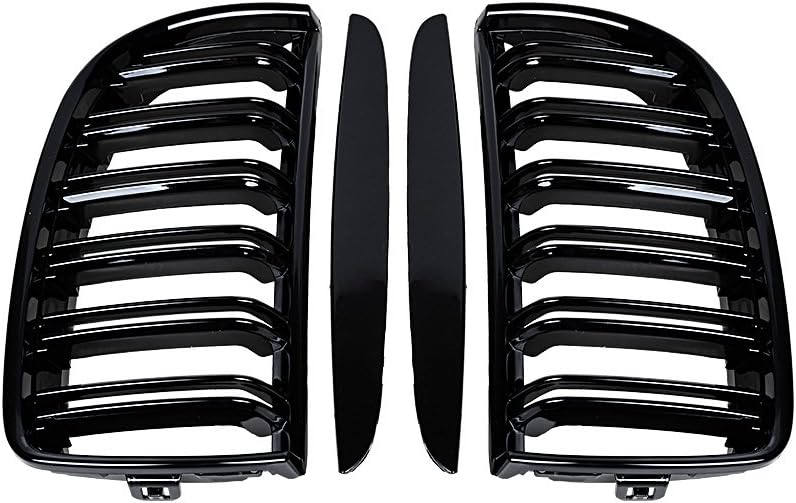 AMOPA CORP 2X – Rejilla de riñón para capó delantero, color negro brillante, doble línea, compatible con BMW E90 E91 Pre-Facelift