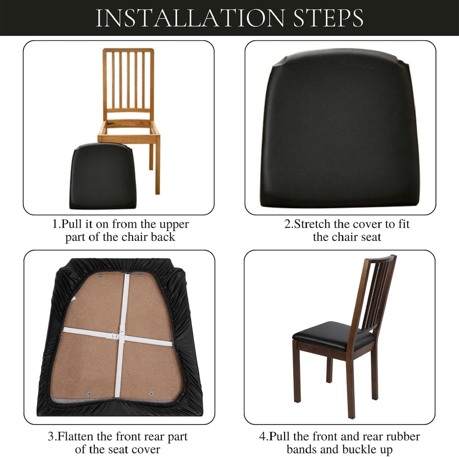 SearchI Fundas de asiento impermeables de piel sintética para sillas de comedor, paquete de 6 fundas de asiento elásticas de piel sintética para