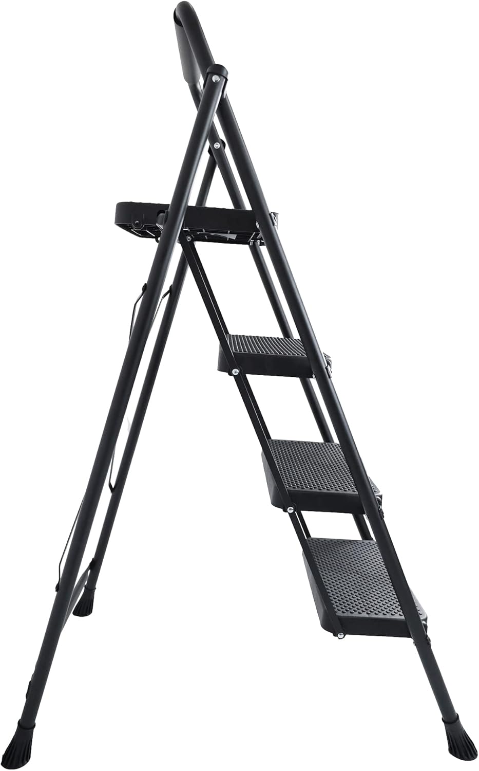 Taburete plegable con pedal antideslizante ancho, escalera de acero resistente de 330 libras, 2 escalones, color negro