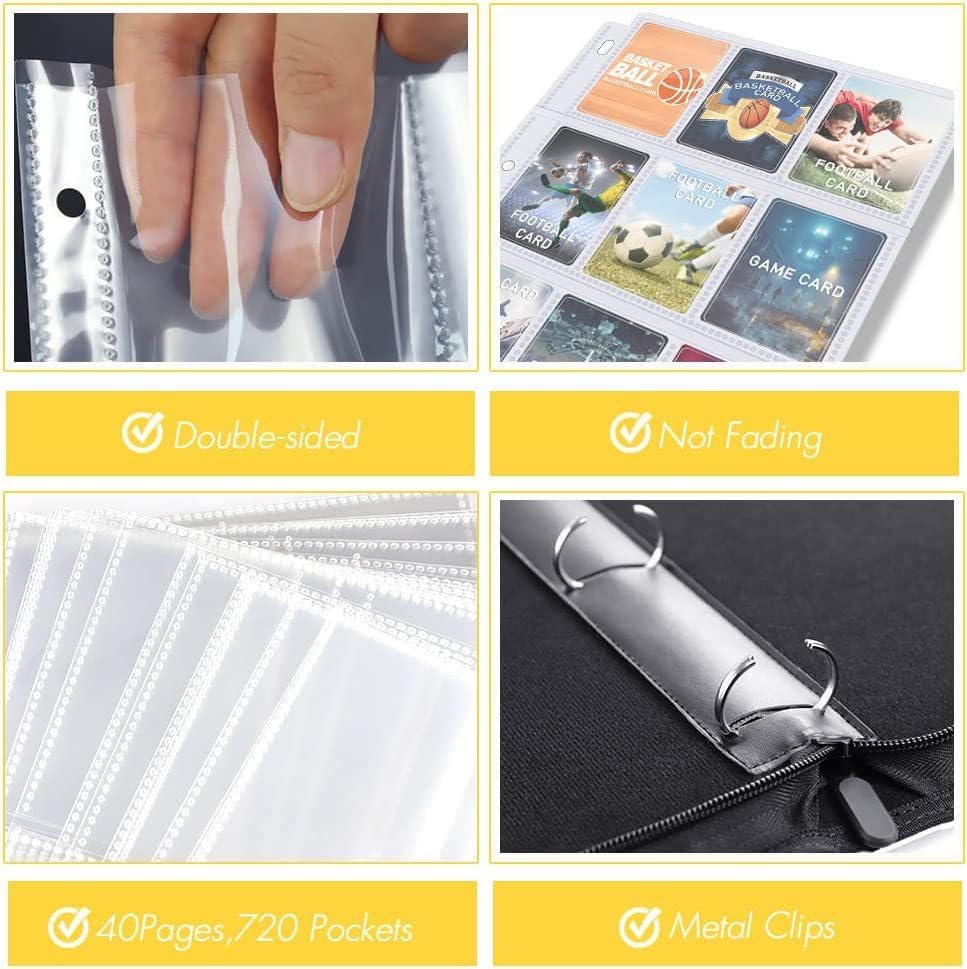 longwave – Carpeta de 4 bolsillos para tarjetas intercambiables, se adapta a 400 tarjetas con 50 fundas extraíbles, cubierta de cuero de primera