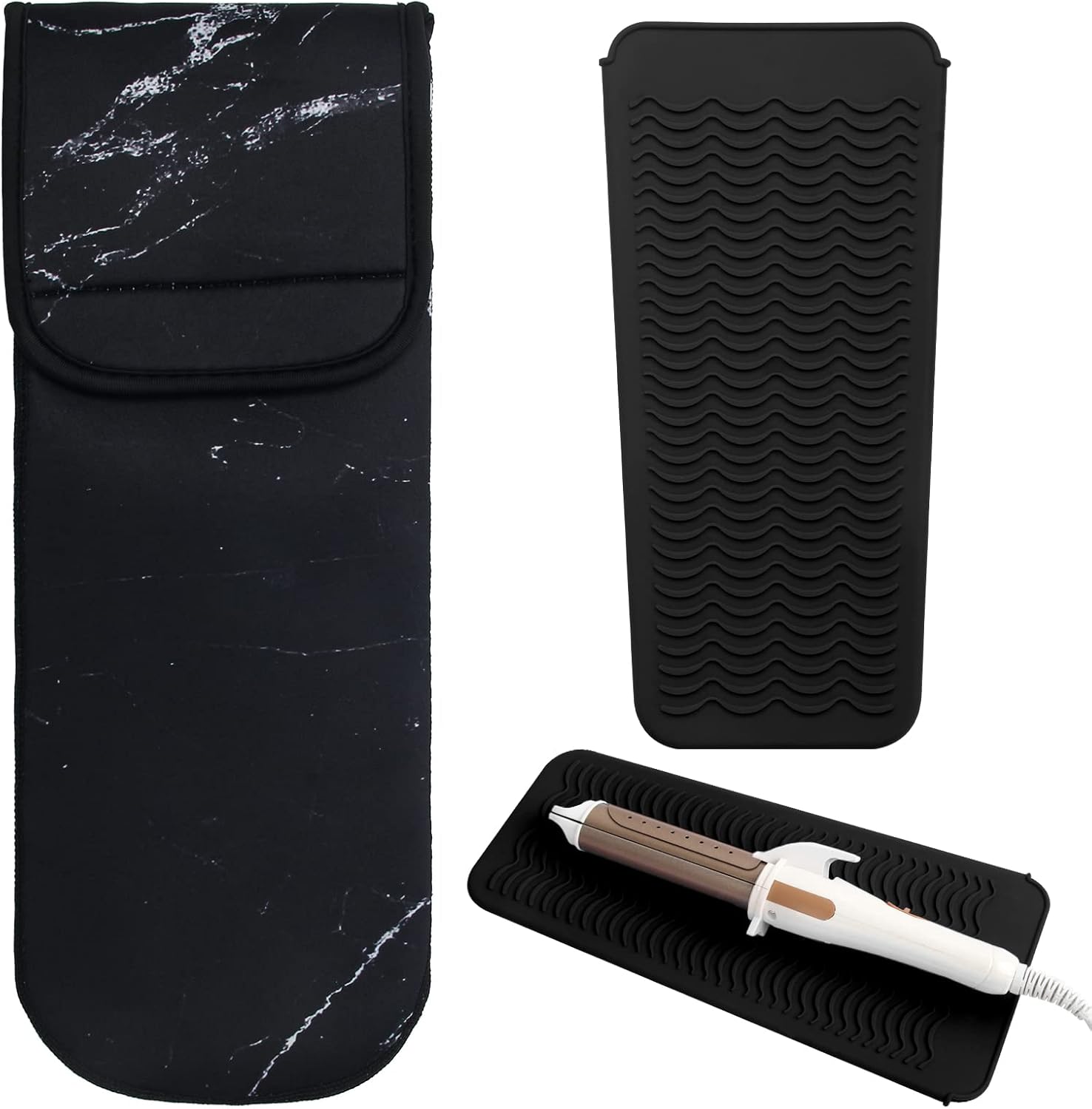 Juego de 2 fundas de viaje para plancha plana, resistente al calor, con alfombrilla de silicona, resistente al calor, para viajes, uso diario,