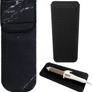 Juego de 2 fundas de viaje para plancha plana, resistente al calor, con alfombrilla de silicona, resistente al calor, para viajes, uso diario, Juego de 2 fundas de viaje para plancha plana, resistente al calor, con alfombrilla de silicona, resistente al calor, para viajes, uso diario,