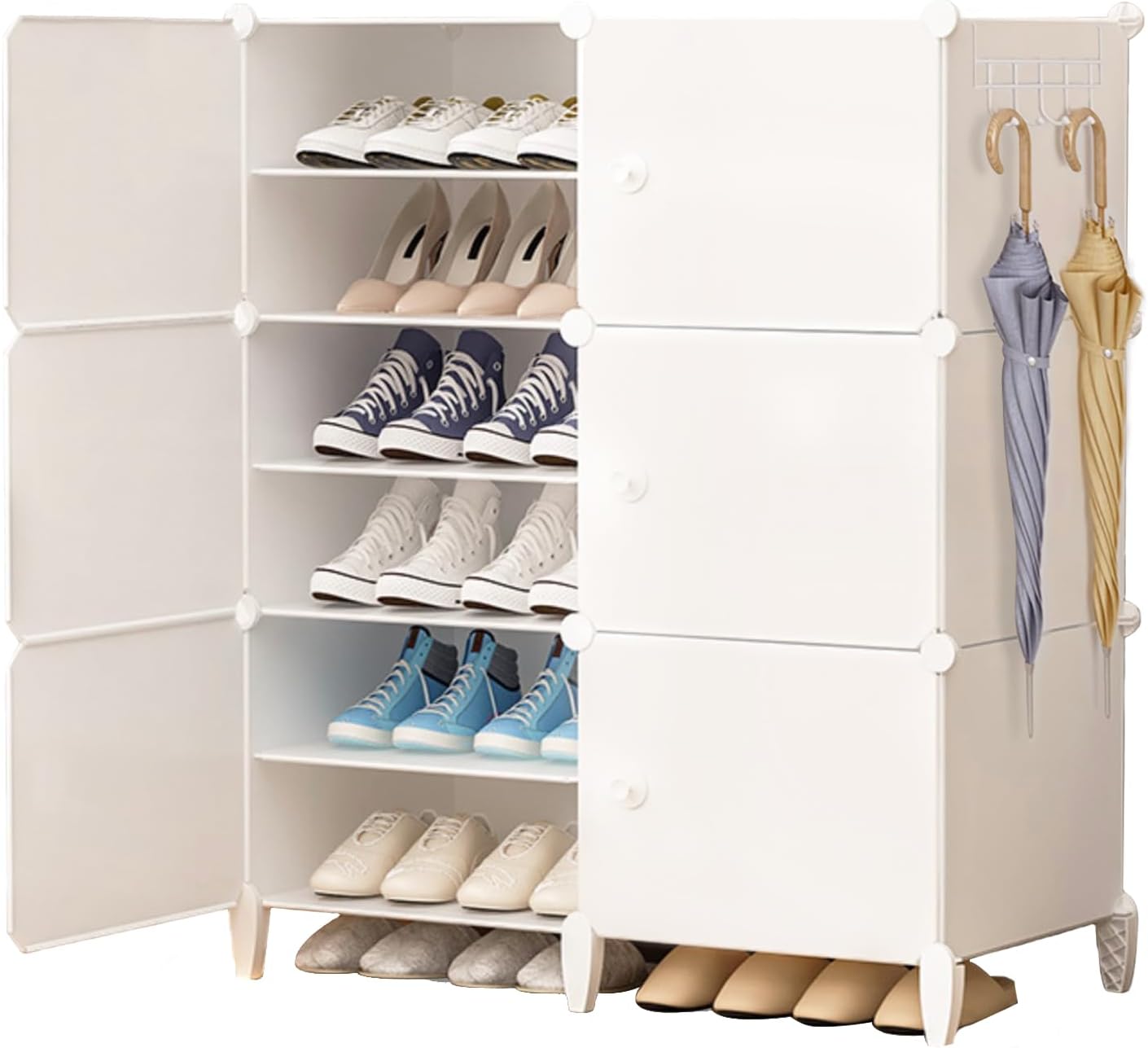 Organizador de zapatos de 6 niveles con puertas, organizador de zapatos portátil con 24 pares de estantes de plástico para zapatos, organizador para