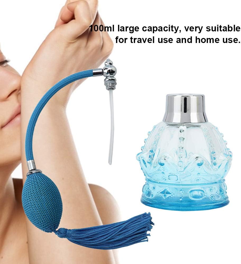 FILFEEL Botella de perfume de vidrio botella de perfume vacía recargable botella de perfume de estilo vintage con borla 2.7 fl oz azul