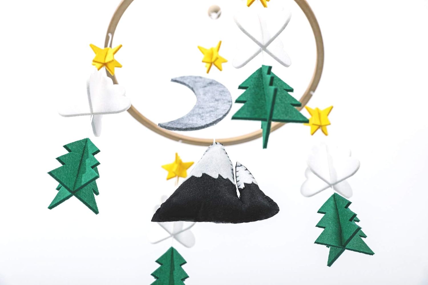 Móvil para cuna de bebé (Noche de bosque estrellado, verde perenne)  Regalo de baby shower, decoración de guardería para niños y niñas