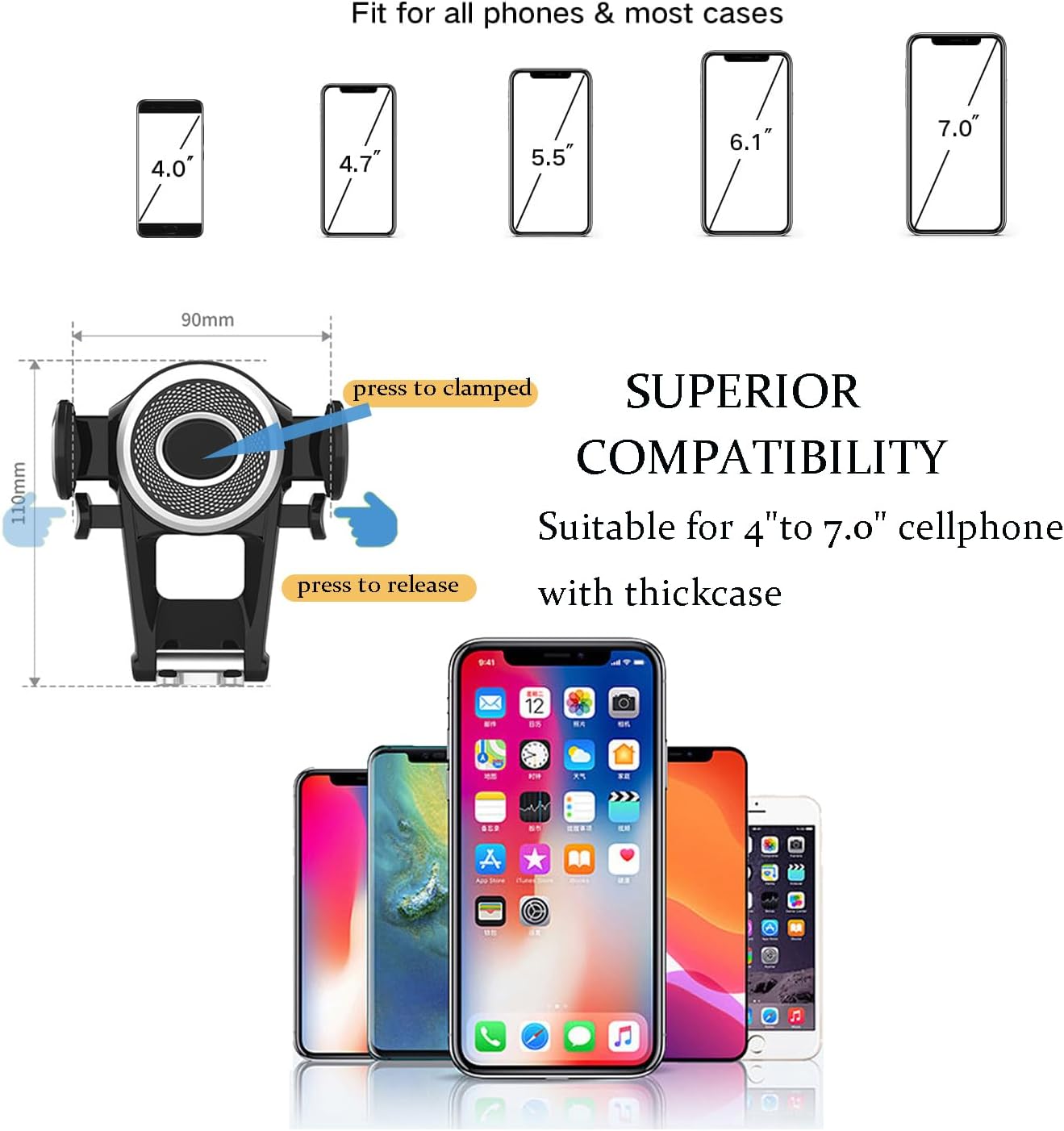 LOUSNX Soporte de teléfono para automóvil, soporte universal de 360 de rotación de 360, soporte para teléfono para taza de automóvil sin sacudidas,