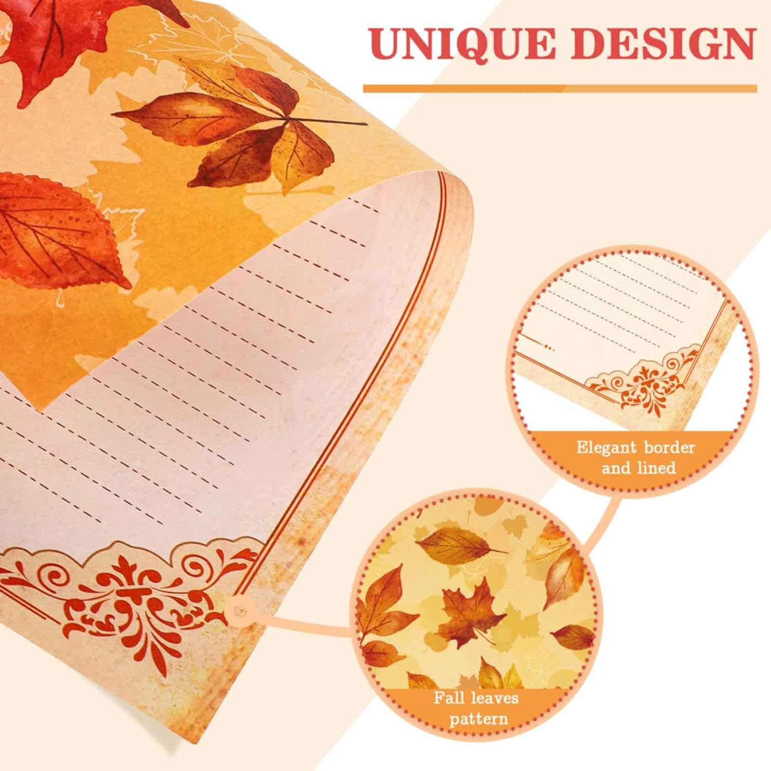 AnyDesign 48 piezas de papel de papelería de otoño con hojas de otoño y 24 piezas de sobres autosellantes, papel impreso en acuarela de Acción de