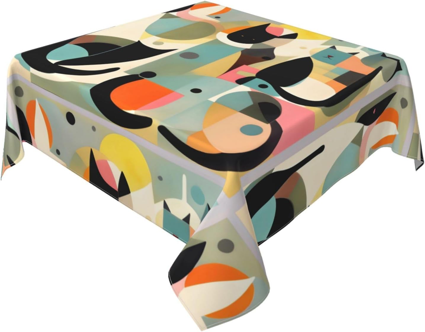 Mantel cuadrado con diseño de gato moderno de mediados de siglo, 54 x 54 pulgadas, adecuado para mesa cuadrada o redonda, impermeable, resistente a