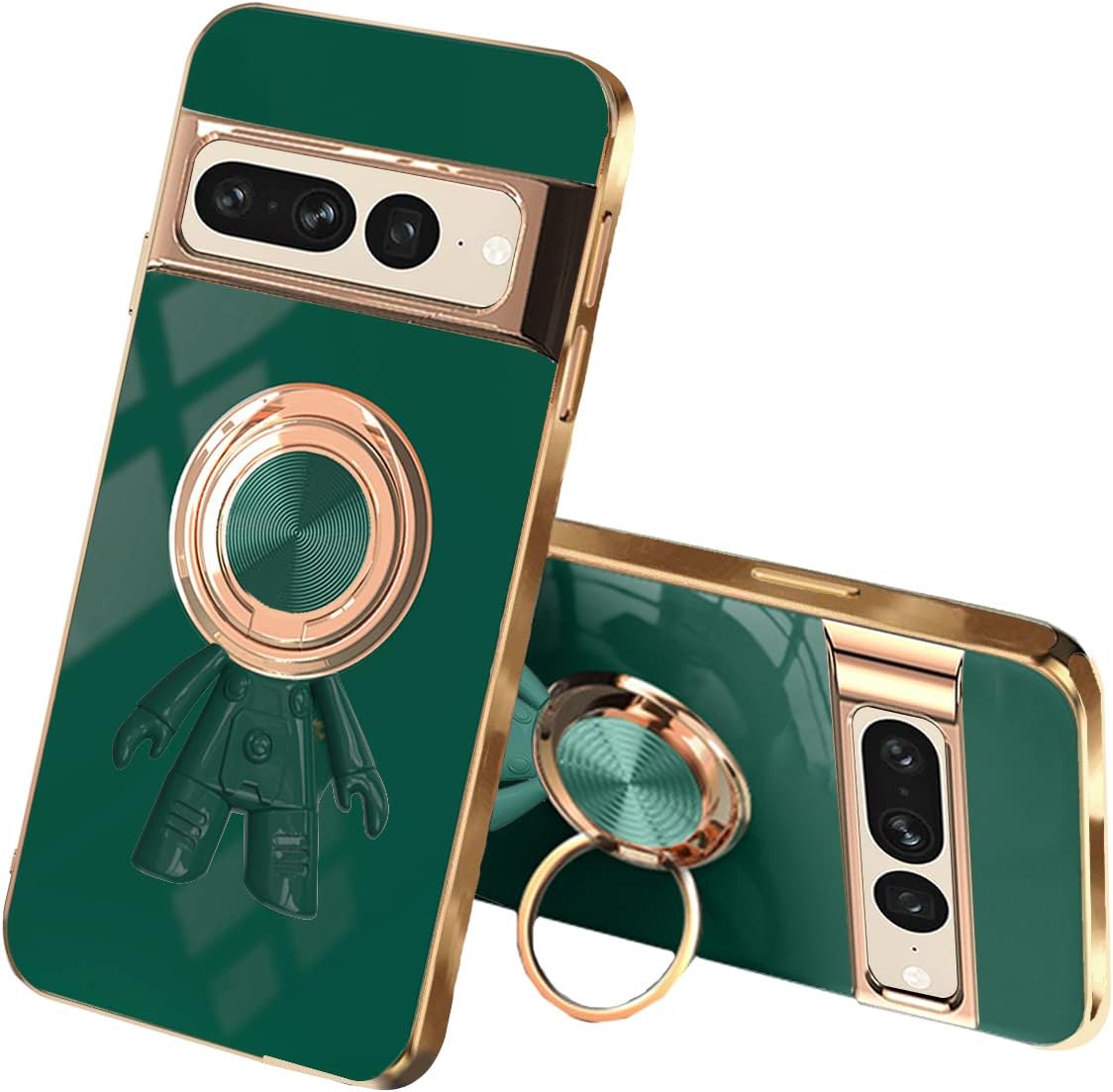 Funda compatible con Google Pixel 7 Pro con soporte de anillo, patrón de astronauta giratorio de 360, color negro, funda protectora delgada de