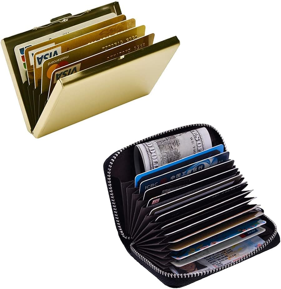 EASTNIGHTS Paquete de 2 juegos  Protector de tarjeta de crédito RFID de metal para tarjetas de crédito, cartera para tarjetas de visita para hombres