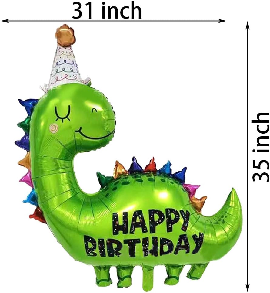 Globos grandes de aluminio de dinosaurio verde, 2 globos de decoración de cumpleaños de 35 pulgadas, globos de decoración de cumpleaños para niños,