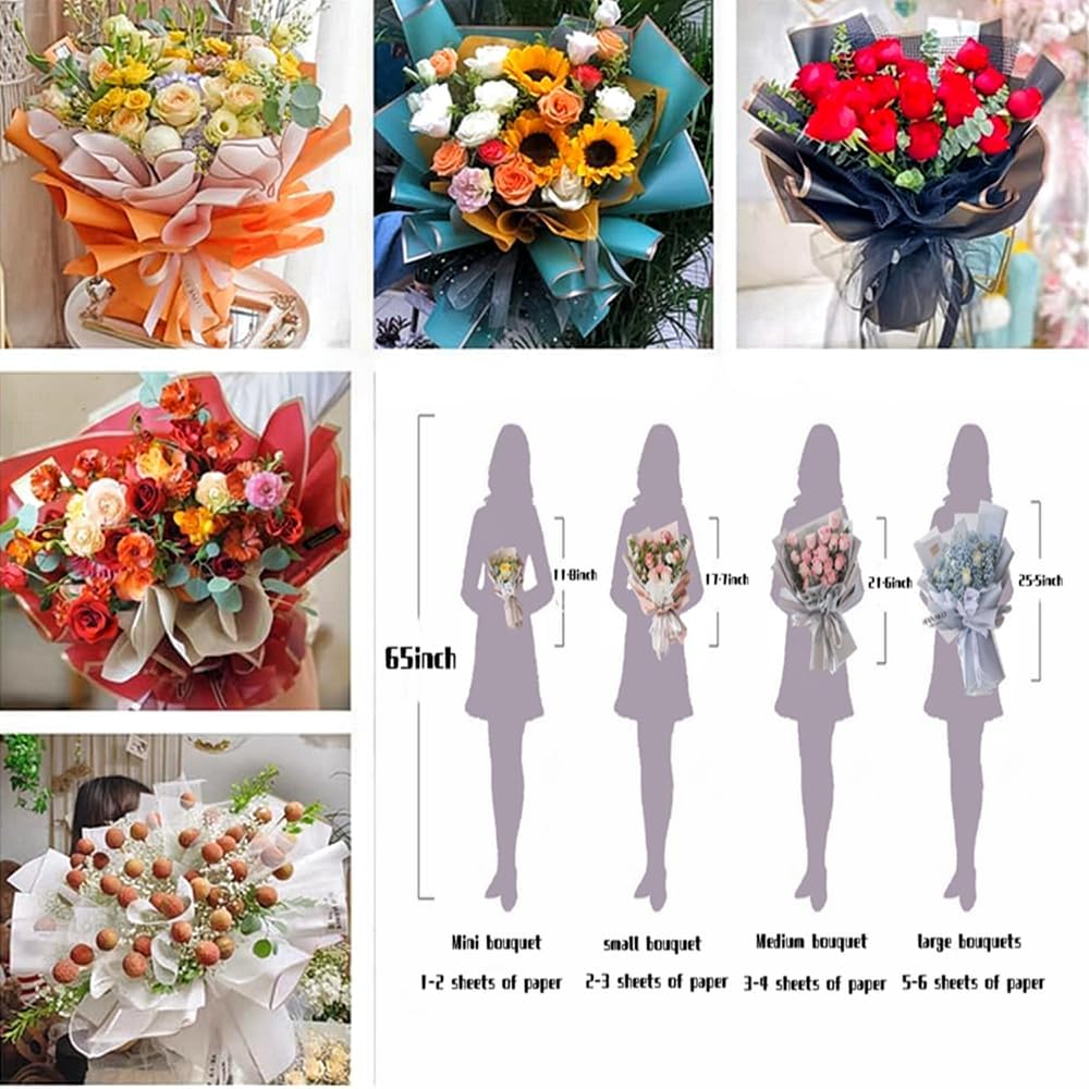 XIYUAN 20 unidades de papel de regalo de flores frescas con borde dorado, manualidades, embalaje de regalo o caja de regalo, papel de regalo