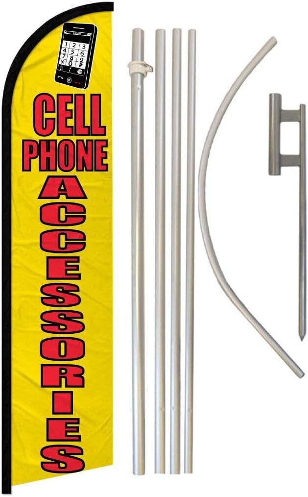 Premium Cell Phone Accessories Windless Flag & 16′ Flagpole KitGround