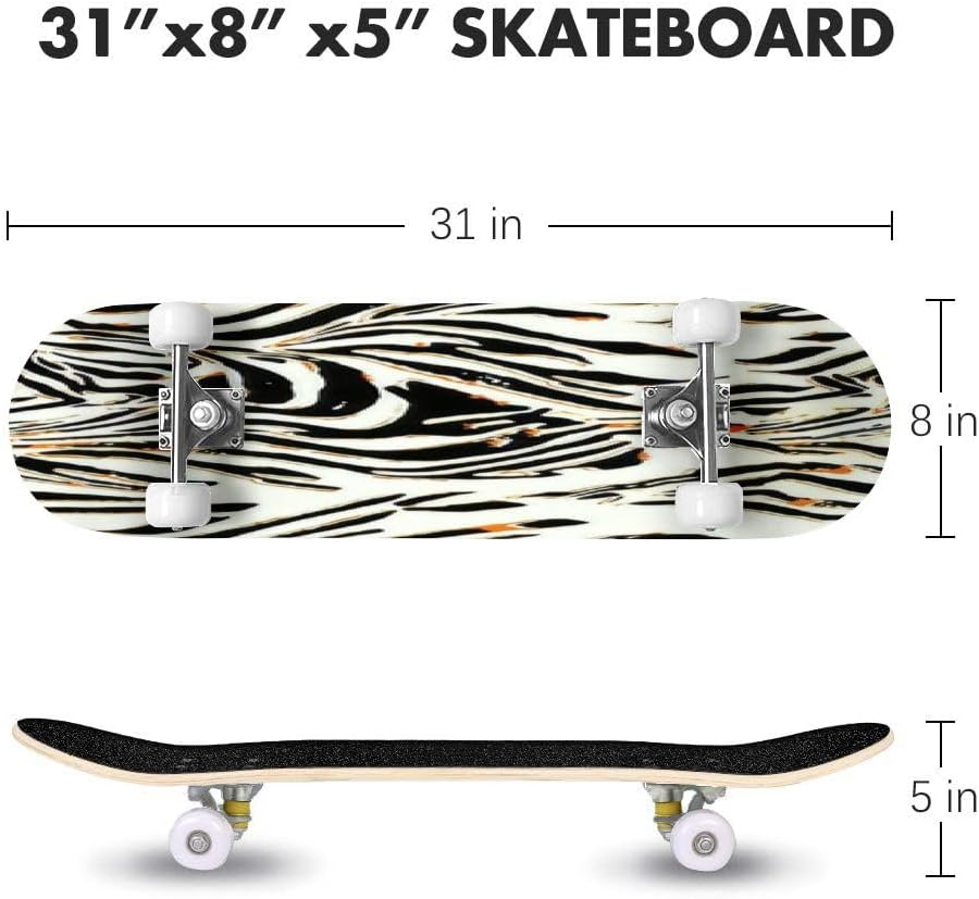 Zebra Leopard – Patinetas cóncavas de doble patada para principiantes, 31 x 8 pulgadas, diseño de leopardo negro y blanco, para adultos, jóvenes,