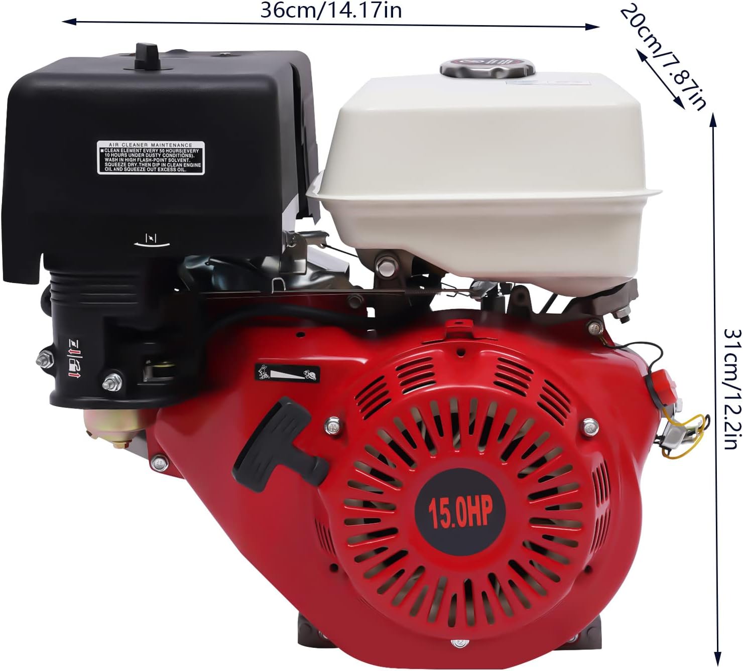 Motor de gas horizontal de 420CC de 4 tiempos 15HP de potencia de gasolina OHV Motor de retroceso para Go Kart (rojo y negro)