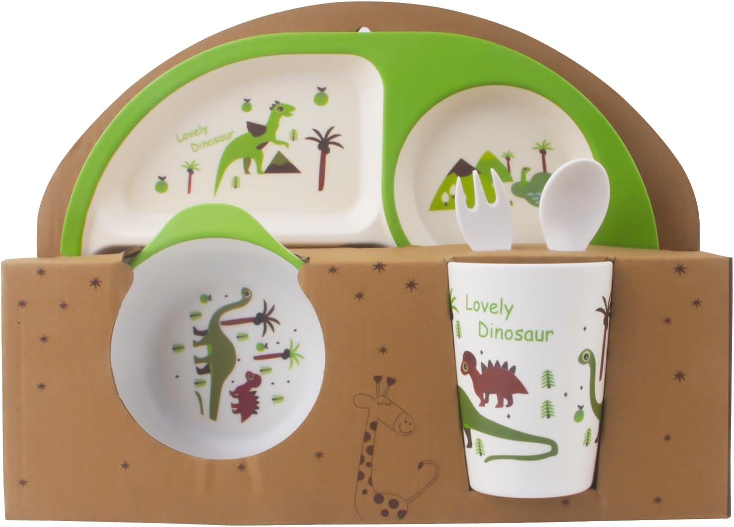 Juego de 5 piezas de vajilla para niños pequeños, incluye plato, tazón, tenedor y cuchara, cubiertos para niños, apto para lavavajillas, sin BPA