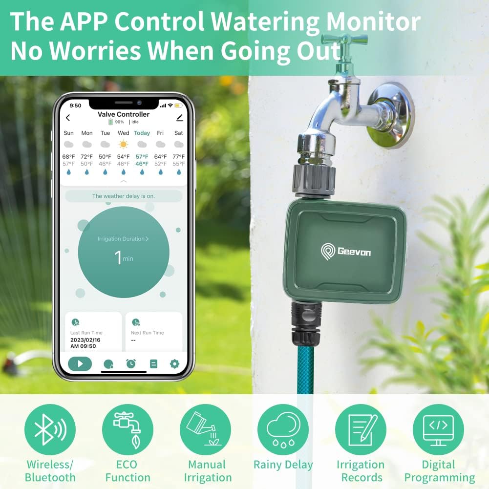 Geevon Temporizador de rociador Bluetooth con rosca de metal de entrada de latón, temporizador de manguera inteligente con aplicación, temporizador