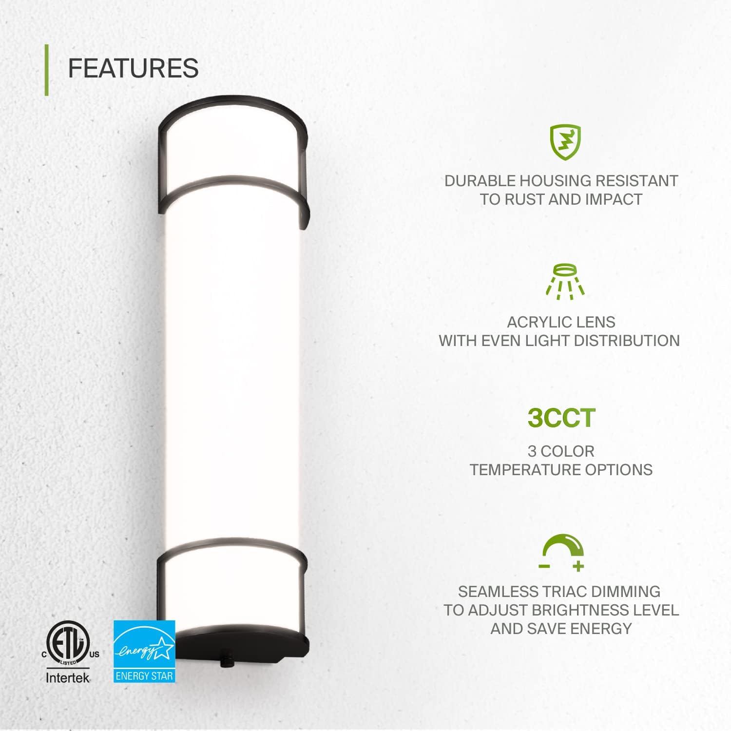 ASD Iluminación LED de 24 pulgadas de montaje empotrado  Interruptor de 25 W, 120 V, 1950 lm, 3000 K4000 K5000 K, regulable, no parpadea, Energy