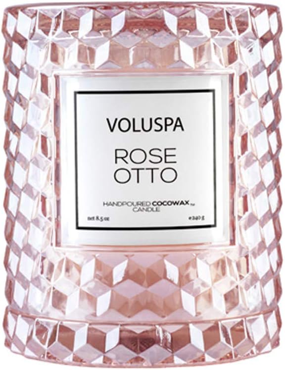 Voluspa Rose Otto Icon Cloche – Vela de cristal texturizada, 8.5 onzas