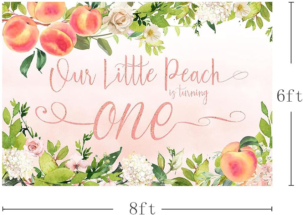 MEHOFOND Sweet Little Peach Girl – Fondo para fotos de fiesta de cumpleaños, color rosa, floral, vegetación, feliz primer cumpleaños, fondos de