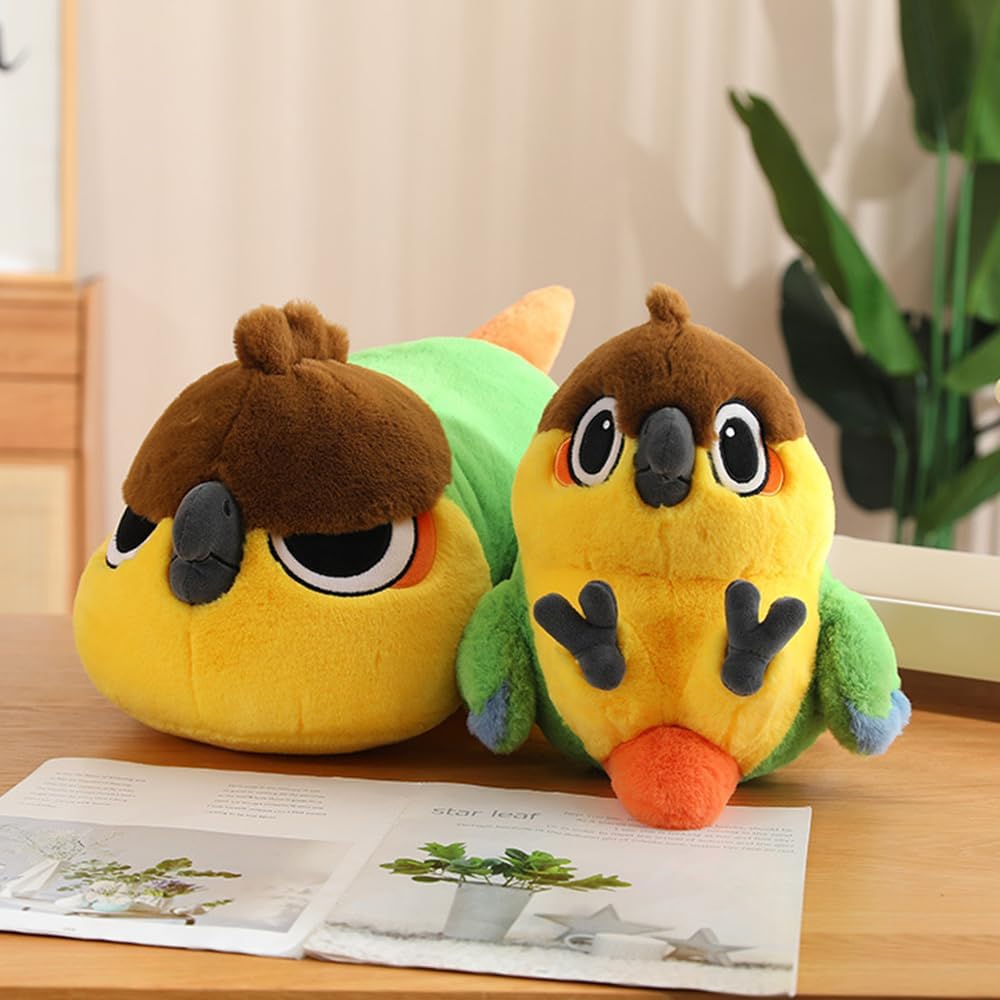 Juguetes de peluche amarillo con pájaro verde, almohada de peluche súper suave, lindo peluche de pájaro de Navidad, regalos de cumpleaños para niños