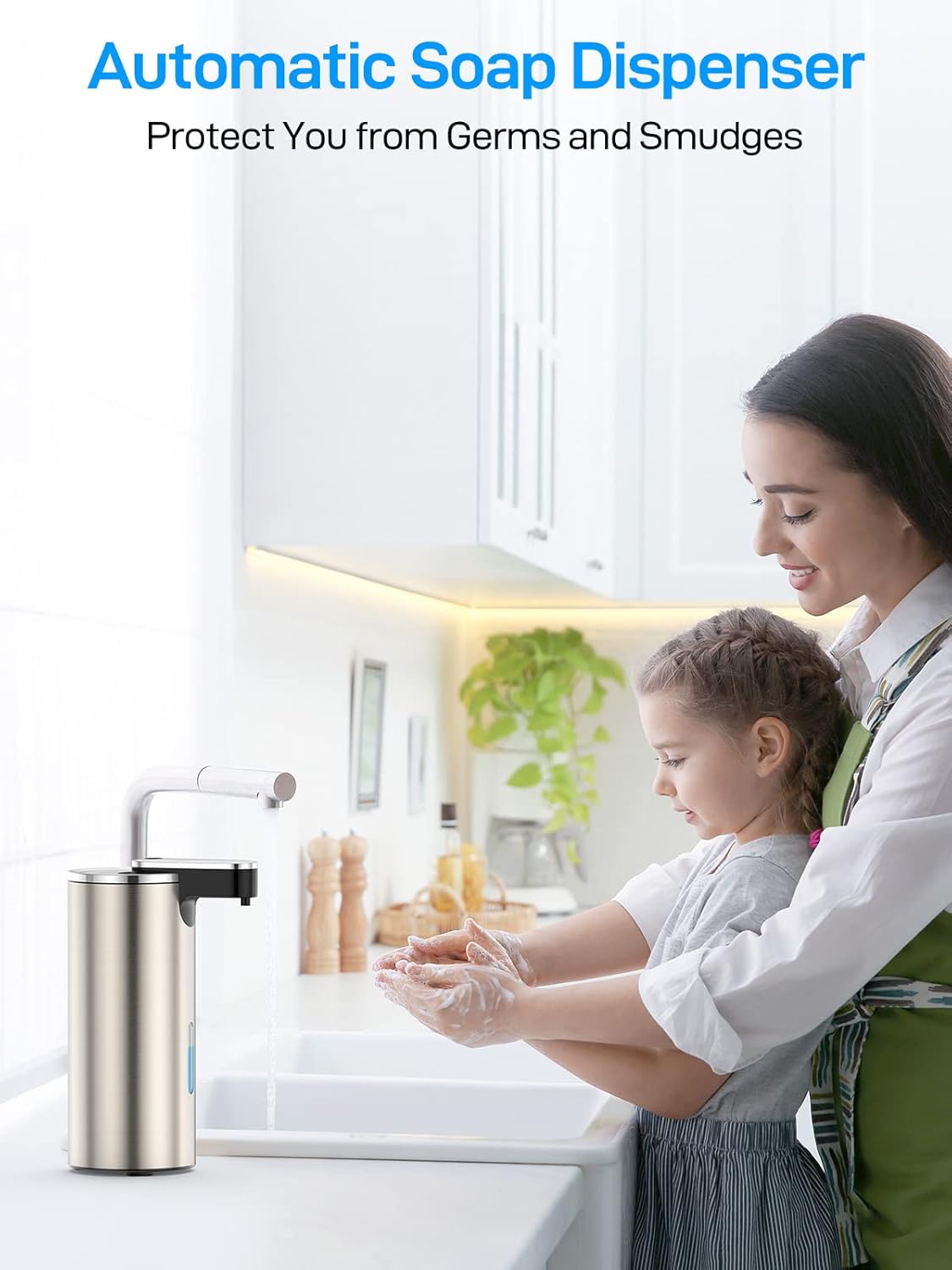 Dispensador automático de jabón de acero inoxidable sin contacto, control de volumen ajustable de 3 niveles LITTAR con sensor de movimiento,
