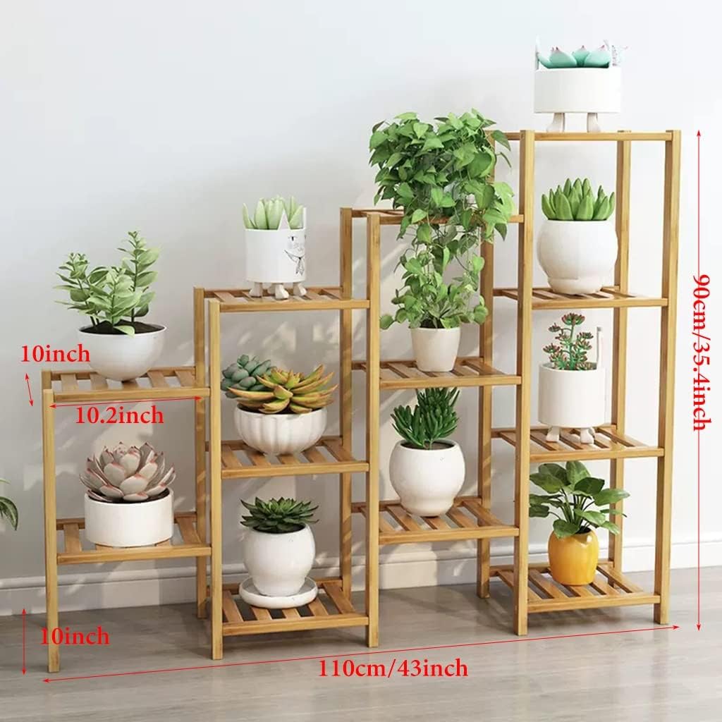 Soporte para plantas de bambú para interiores y exteriores, soporte de esquina para plantas de interior, múltiples estantes para plantas, estante