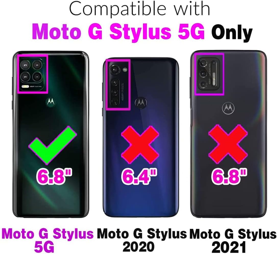 Funda compatible con Moto G Stylus 5G 2021, protector de pantalla de vidrio templado, cierre de cremallera, funda de piel retro, soporte para