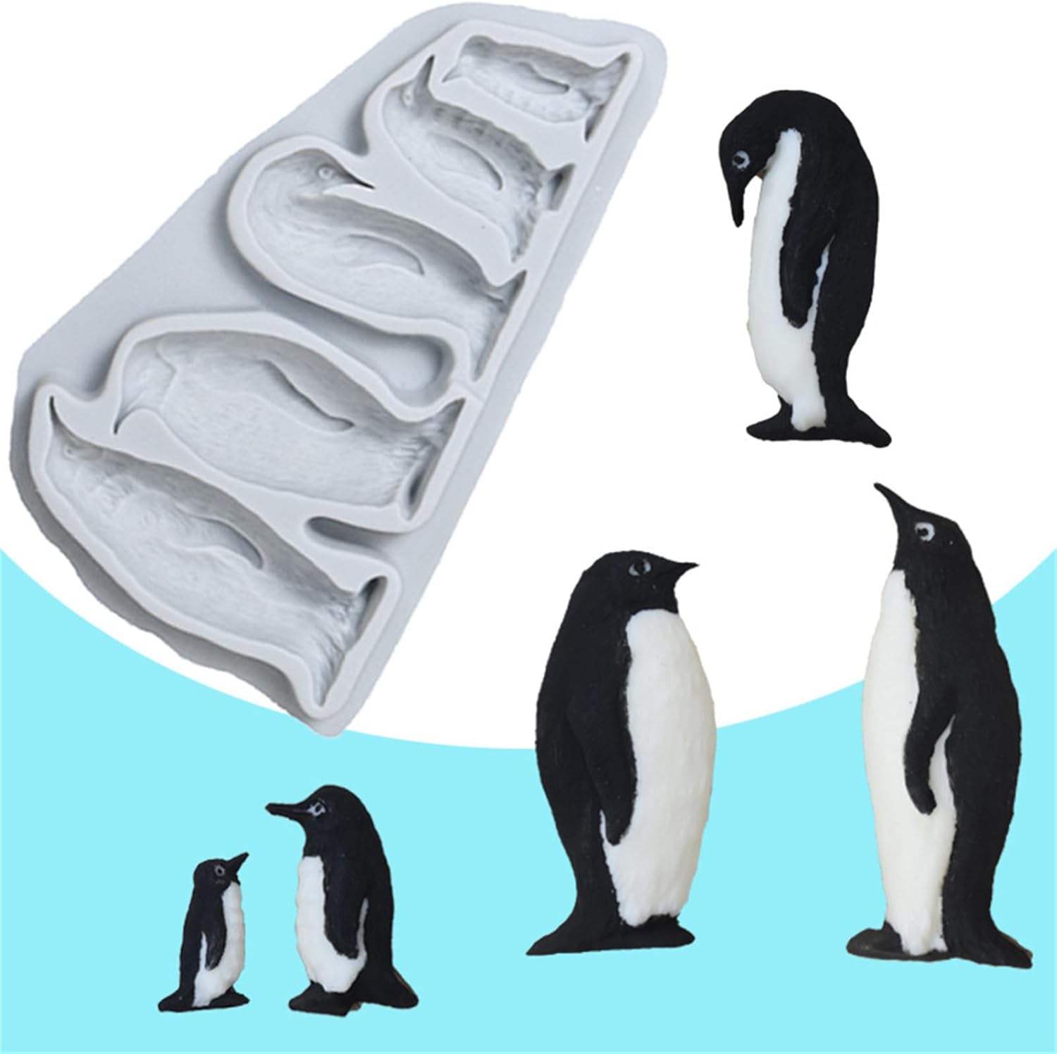 Molde de silicona de la familia de pingüinos, molde de caramelo de chocolate para bricolaje, molde de bloque de hielo de postre hecho a mano,