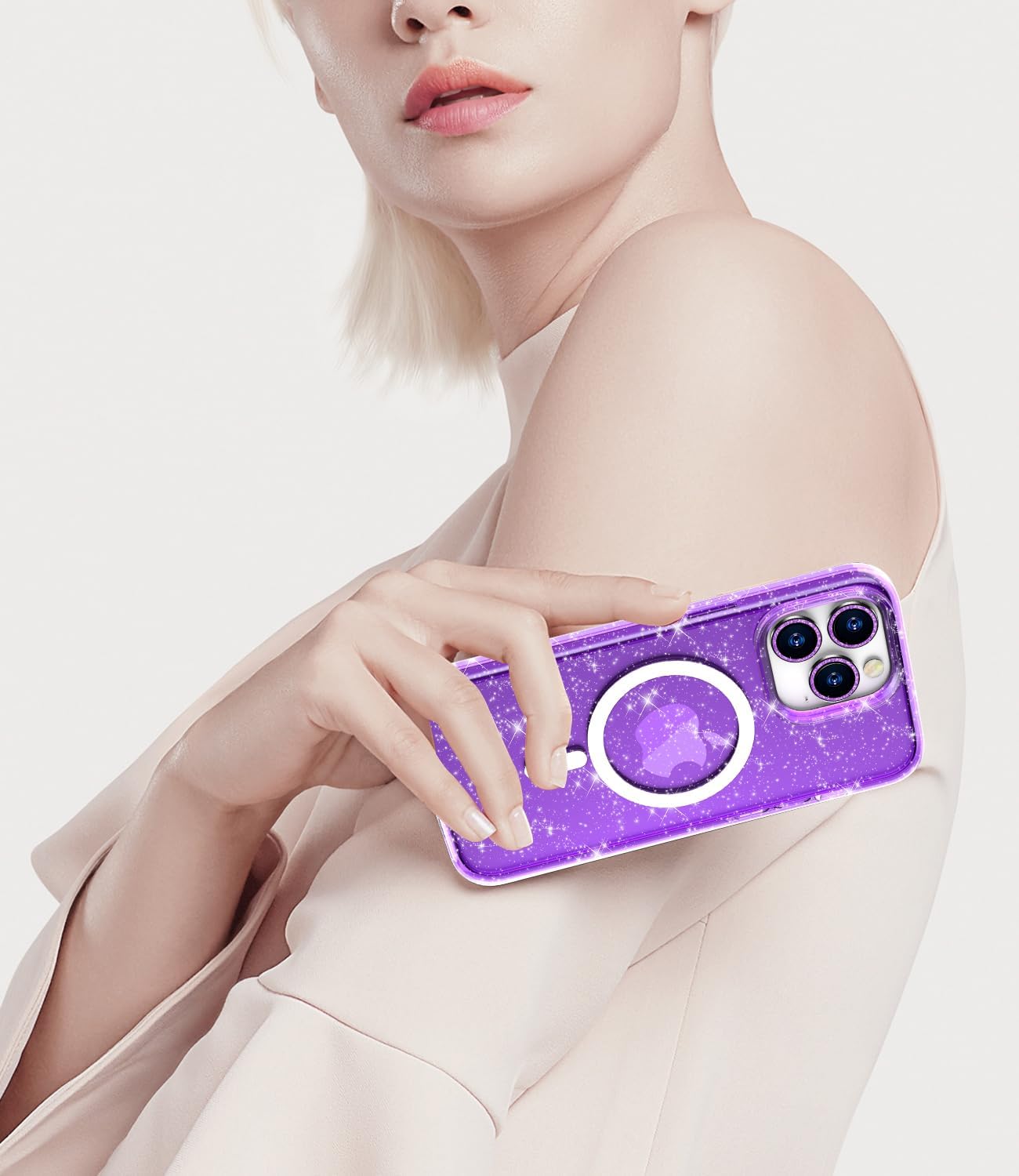Funda magnética brillante para iPhone 15 Pro compatible con MagSafe, 2 protectores de pantalla y 2 protectores de lente de cámara de diamante,