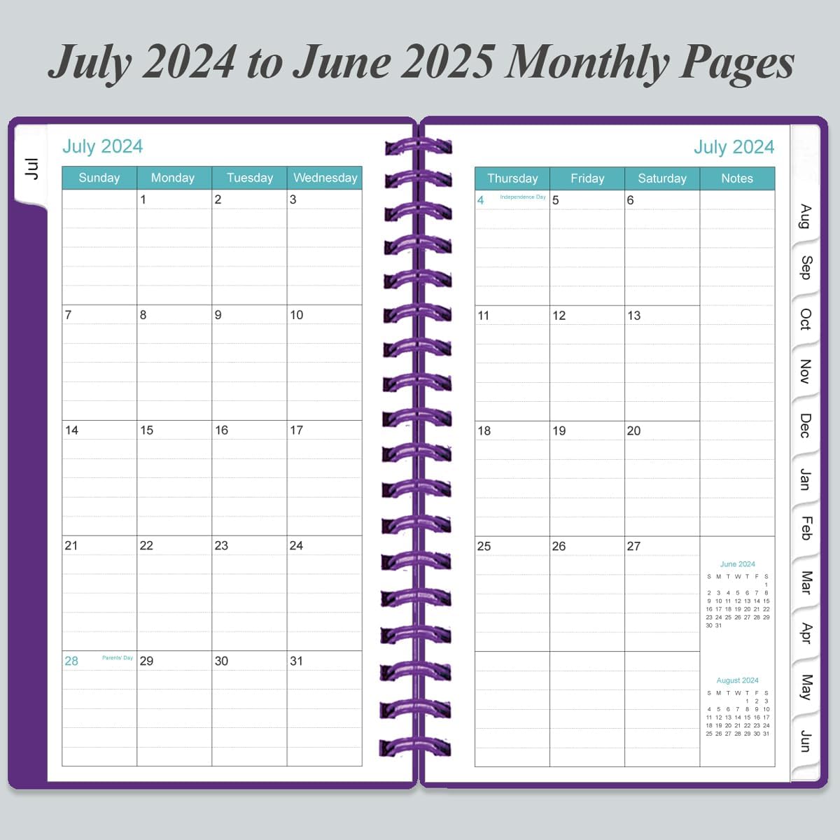 Agenda de bolsillo 2024-2025, agenda semanal y mensual A6, julio 2024 a junio 2025, 3.75 x 6.75 pulgadas con cubierta flexible, pestañas,