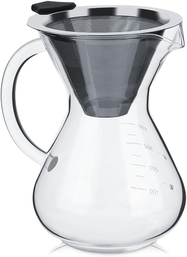 ASHATA 13.5 fl oz jarra de vidrio de mano de filtro para cafetera, cafetera de vidrio con filtro y parrilla para cocina casera, cafetería, etc