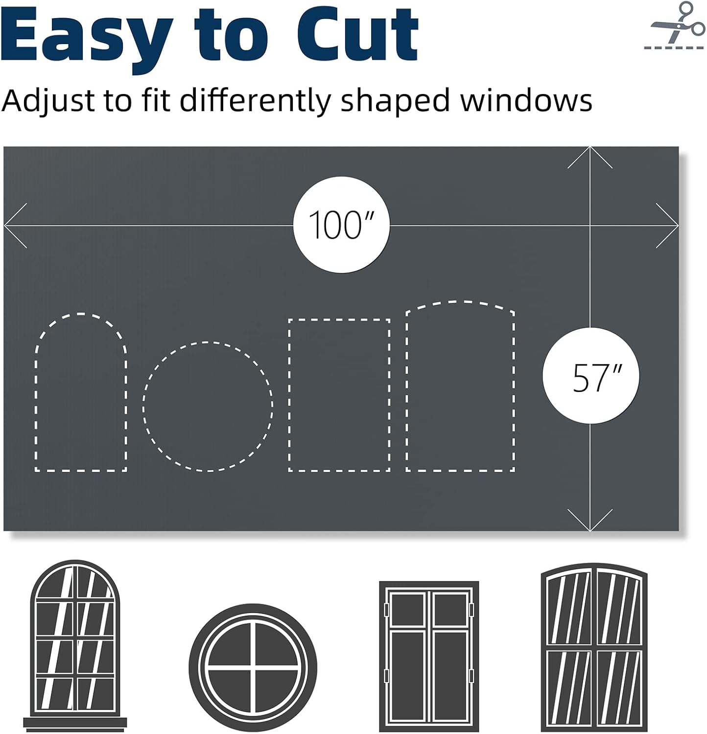 Cortinas opacas portátiles de 100 x 57 pulgadas, tiras de cinta de velcro fuertes con adhesivo, persianas opacas que se pueden cortar, 100% material