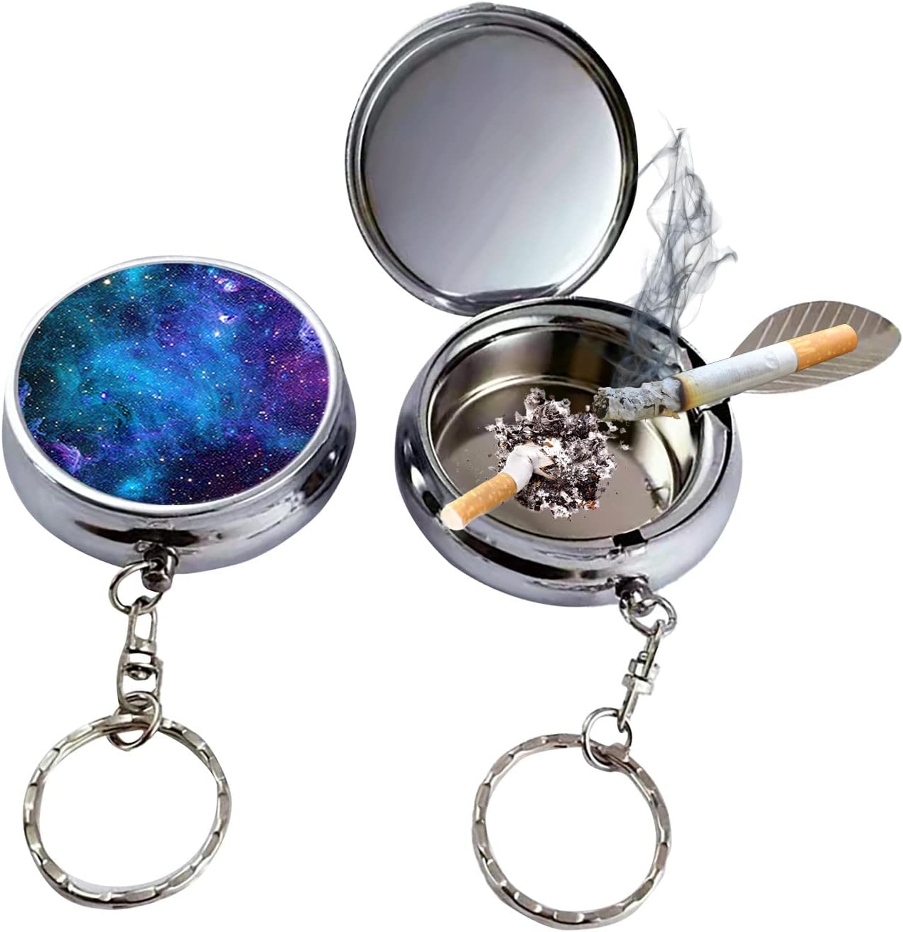 Cenicero de bolsillo portátil, llavero circular de acero inoxidable con desinflador de cigarrillos, soporte personalizado para cenicero para uso