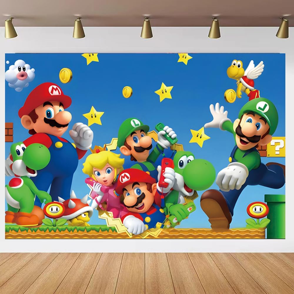 Telón de fondo de Super Brother para decoraciones de fiesta de cumpleaños, fondo de Mario para fiesta de baby shower, suministros de decoración de