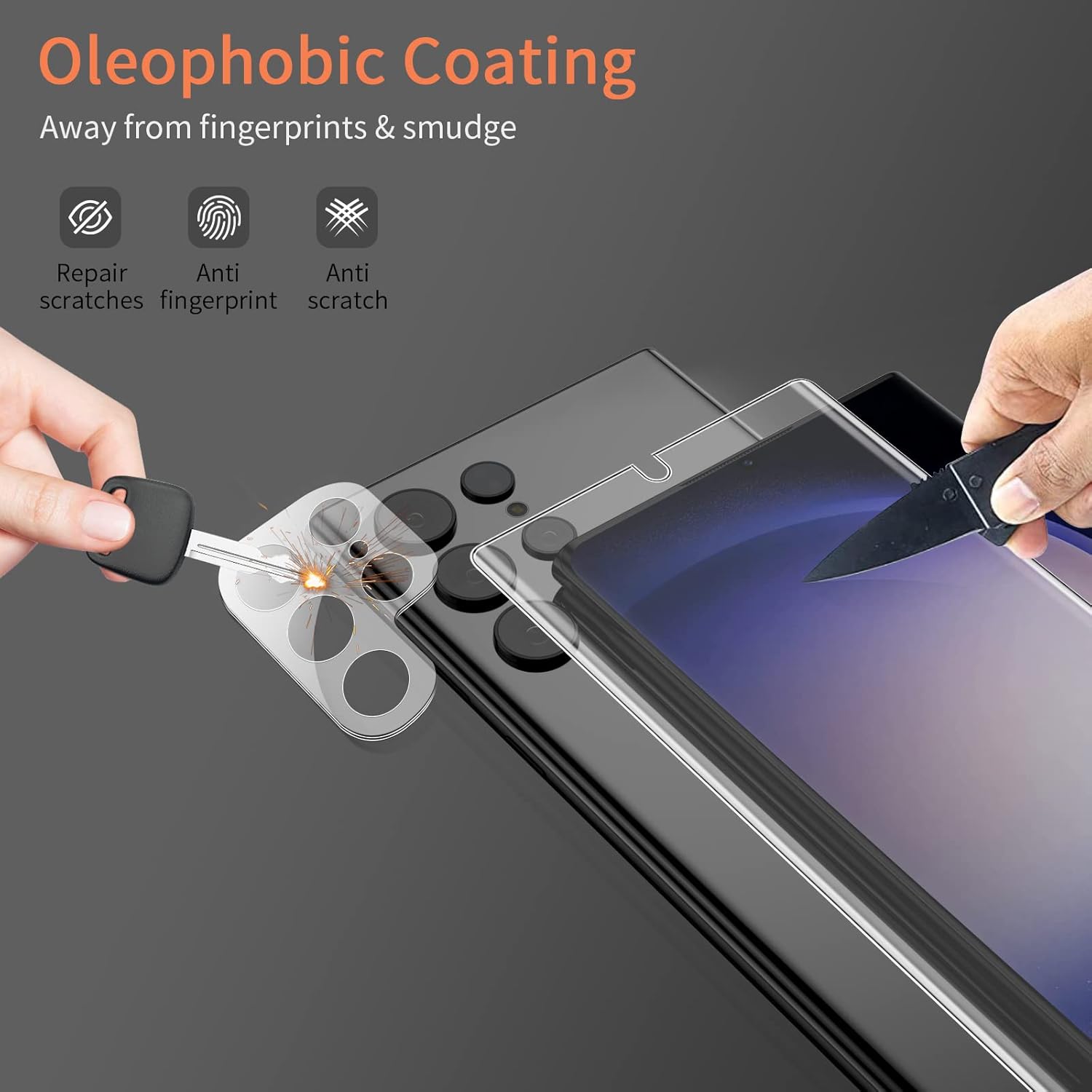 Paquete de 2+2 Protector de pantalla de TPU para Samsung Galaxy S23 Ultra, paquete de 2 protectores de pantalla de TPU flexible con 2 protectores de