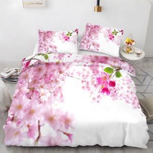Juego de funda de edredón con estampado de flores de durazno blanco, tamaño Queen, funda de edredón de microfibra suave y 2 fundas de almohada de 20 Juego de funda de edredón con estampado de flores de durazno blanco, tamaño Queen, funda de edredón de microfibra suave y 2 fundas de almohada de 20
