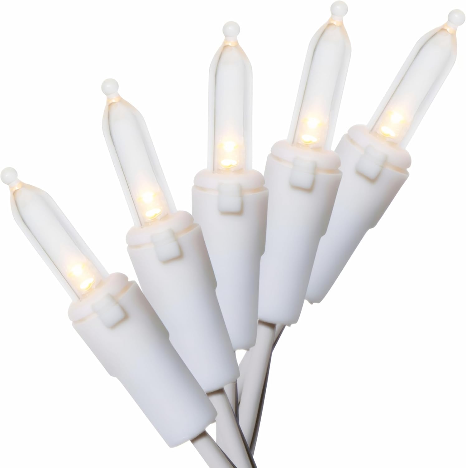 150 luces LED de Navidad de color blanco cálido, cadena de luces LED de grado comercial, cable blanco de 50 pies, para uso en interiores y