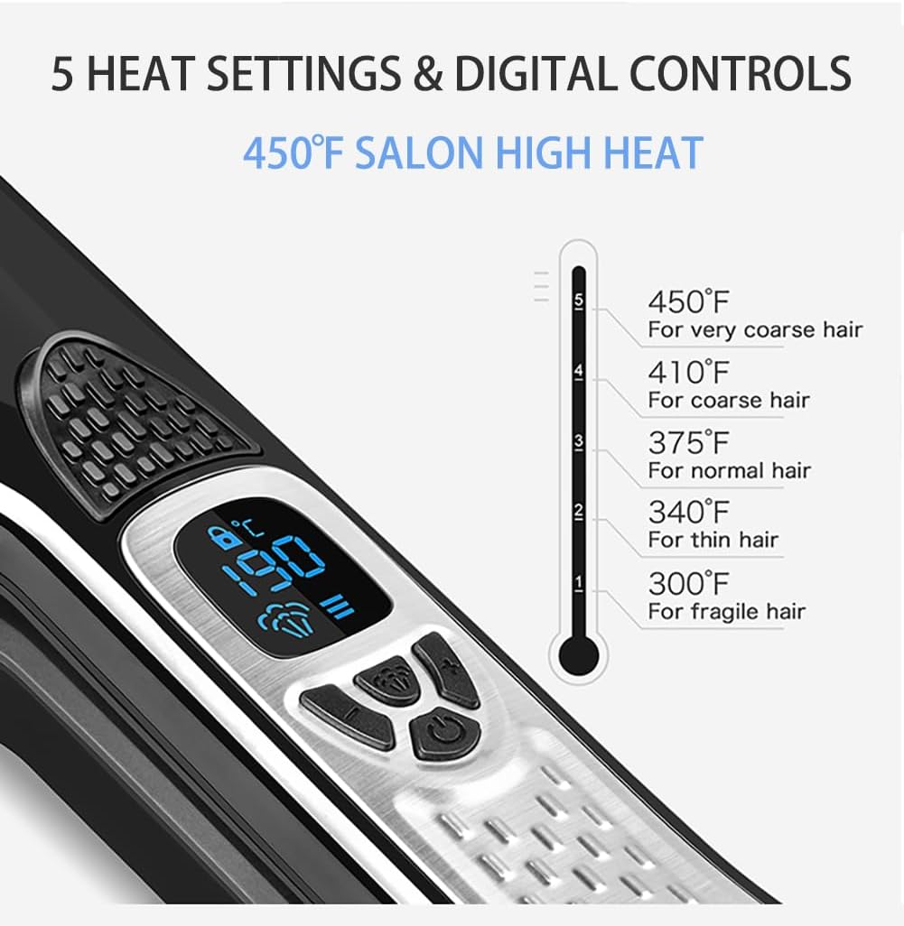Plancha de vapor para alisar el cabello, plancha profesional para obtener resultados suaves y sin encrespamiento (negro)