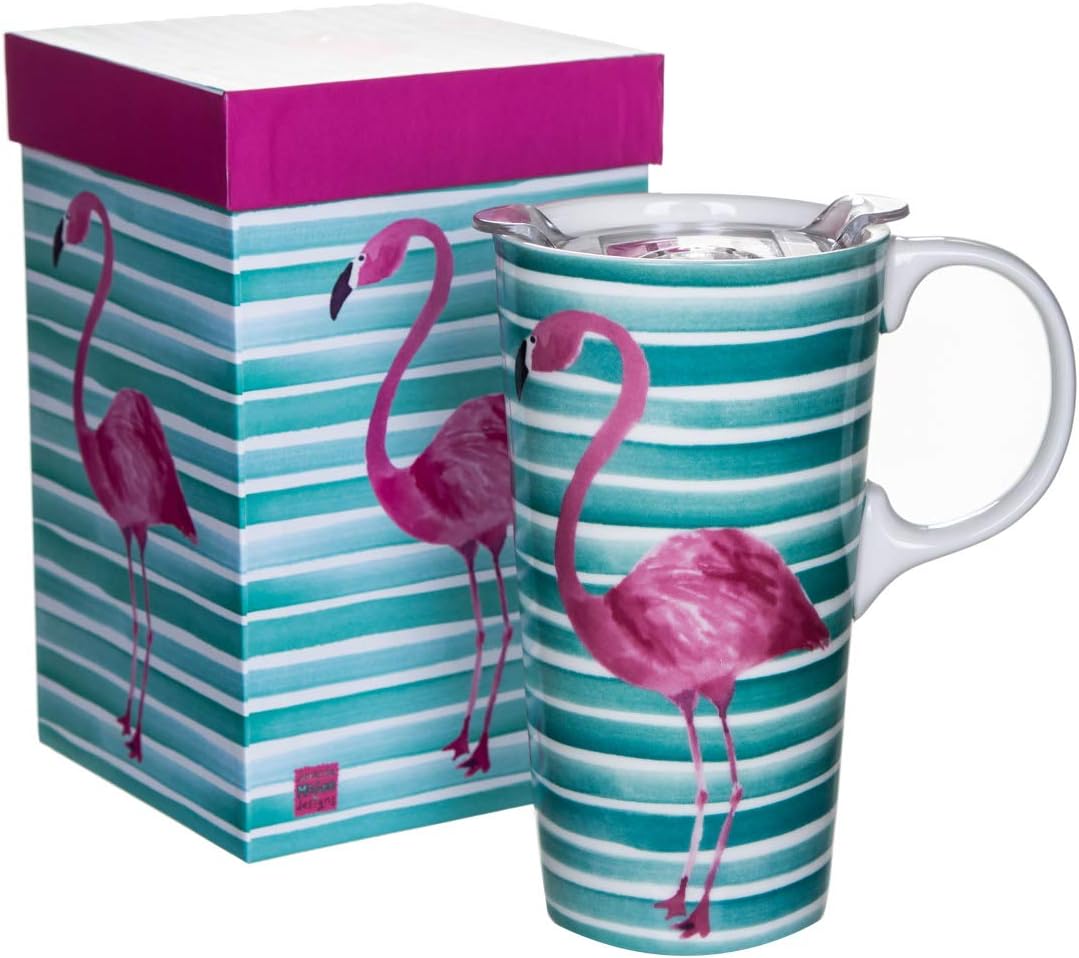 Topadorn Taza de café de cerámica con tapa Taza de cerámica con caja de regalo, flamenco