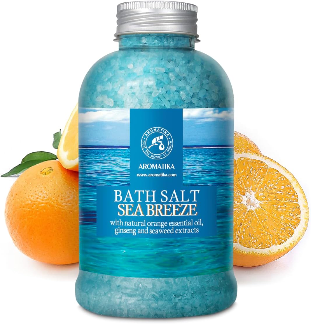 Bath Salt Sea Breeze de 21.16 onzas con aceites esenciales naturales, naranja, ginseng y algas marinas, lo mejor para un buen sueño, relajante,