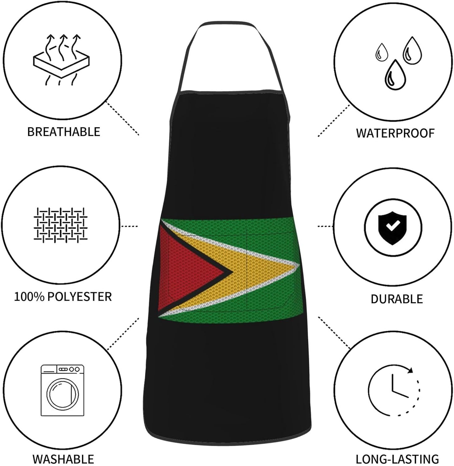 Delantal de la bandera de Guyana impermeable con bolsillos, delantal de cocina para cocinar, delantal de chef para hombres y mujeres, Blanco